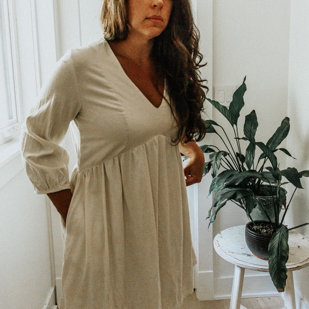 Handmade Silk Noil Gathered Mini Dress